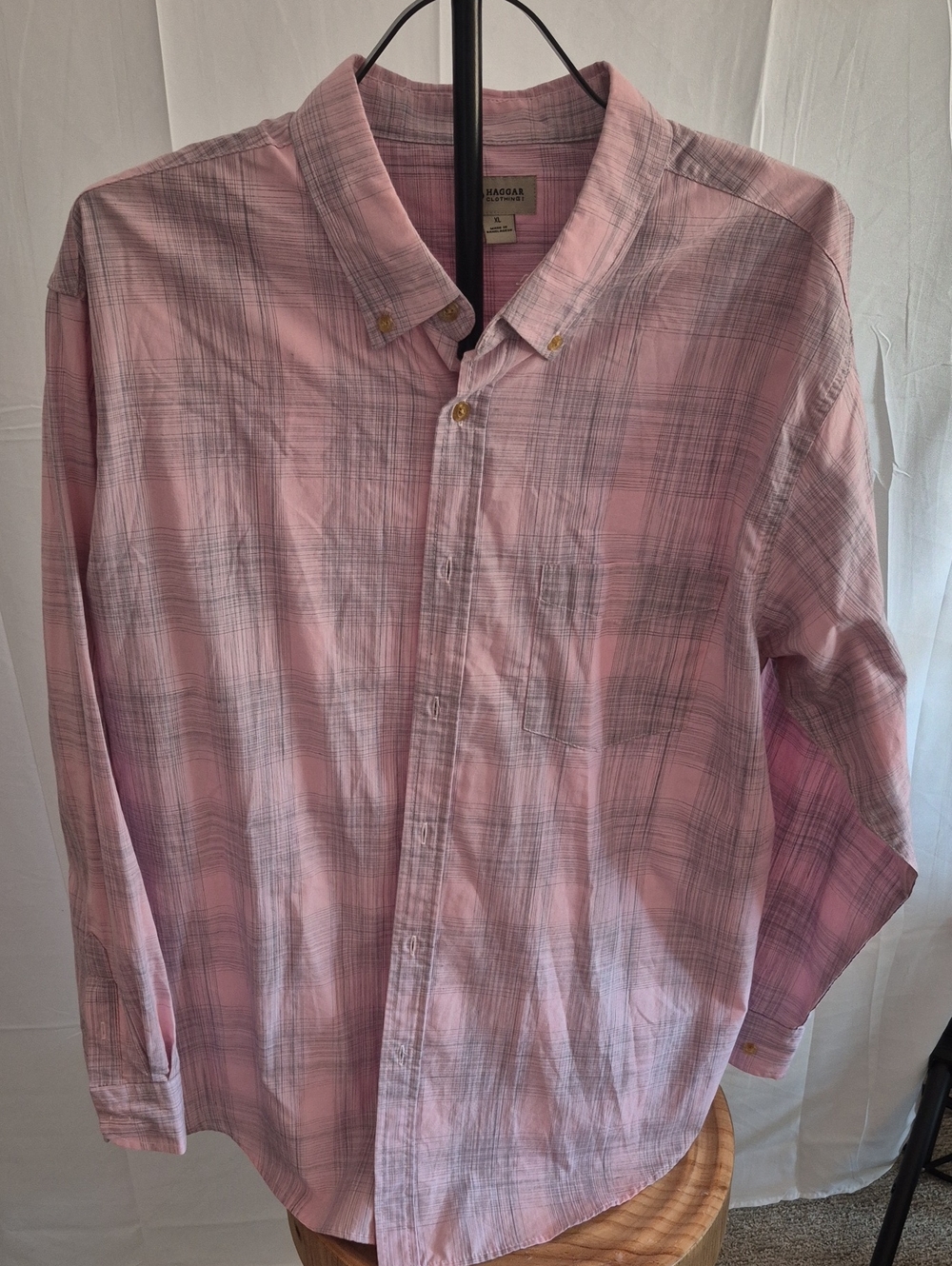 Haggar Pink Plaid Button-Down Shirt